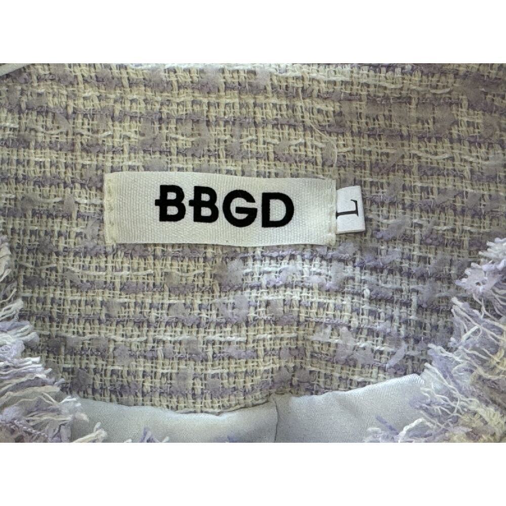 BBGD Lavender Tweed Fringe Designer Blazer Jacket Button Cropped Parisian Size L - Picture 10 of 10